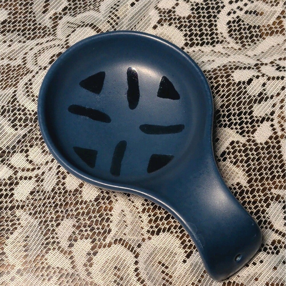 Vintage Treasure Craft Blue Ceramic Spoon Rest Abstract Chunky